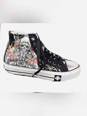 Women’s Affliction “phantom fire” High-Top Graphic Skull Sneakers size 6.5
